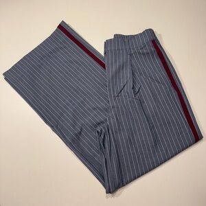 Women’s Striped Grey Trousers With Burgundy Stripe Detail